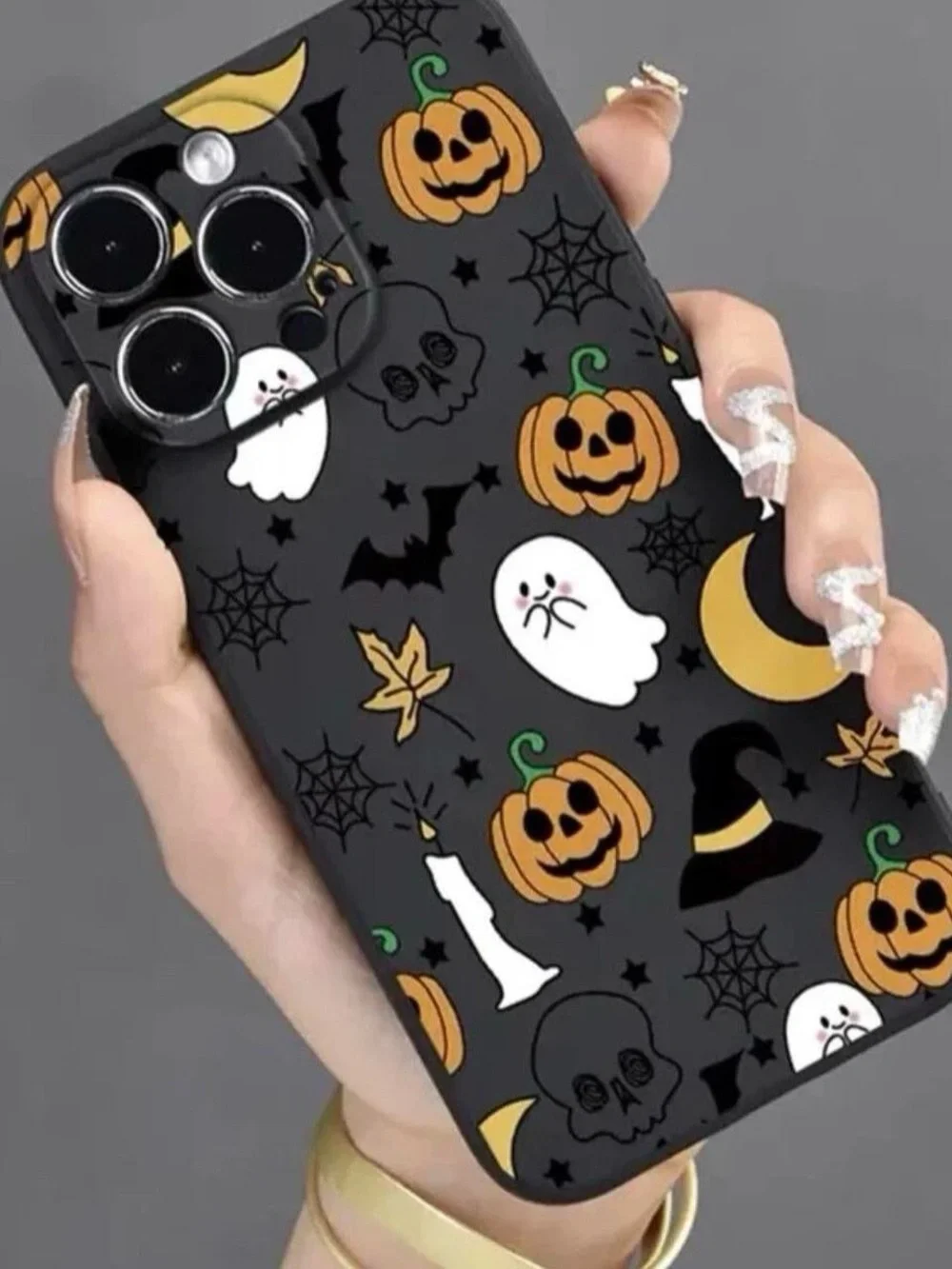 Halloween iPhone11 Pro Cute Ghost Pumpkin Bat Pattern Black Protective Cover